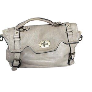 Large DoDo Beige Leather Satchel Bag With Buckle Closure & Gold Accents
